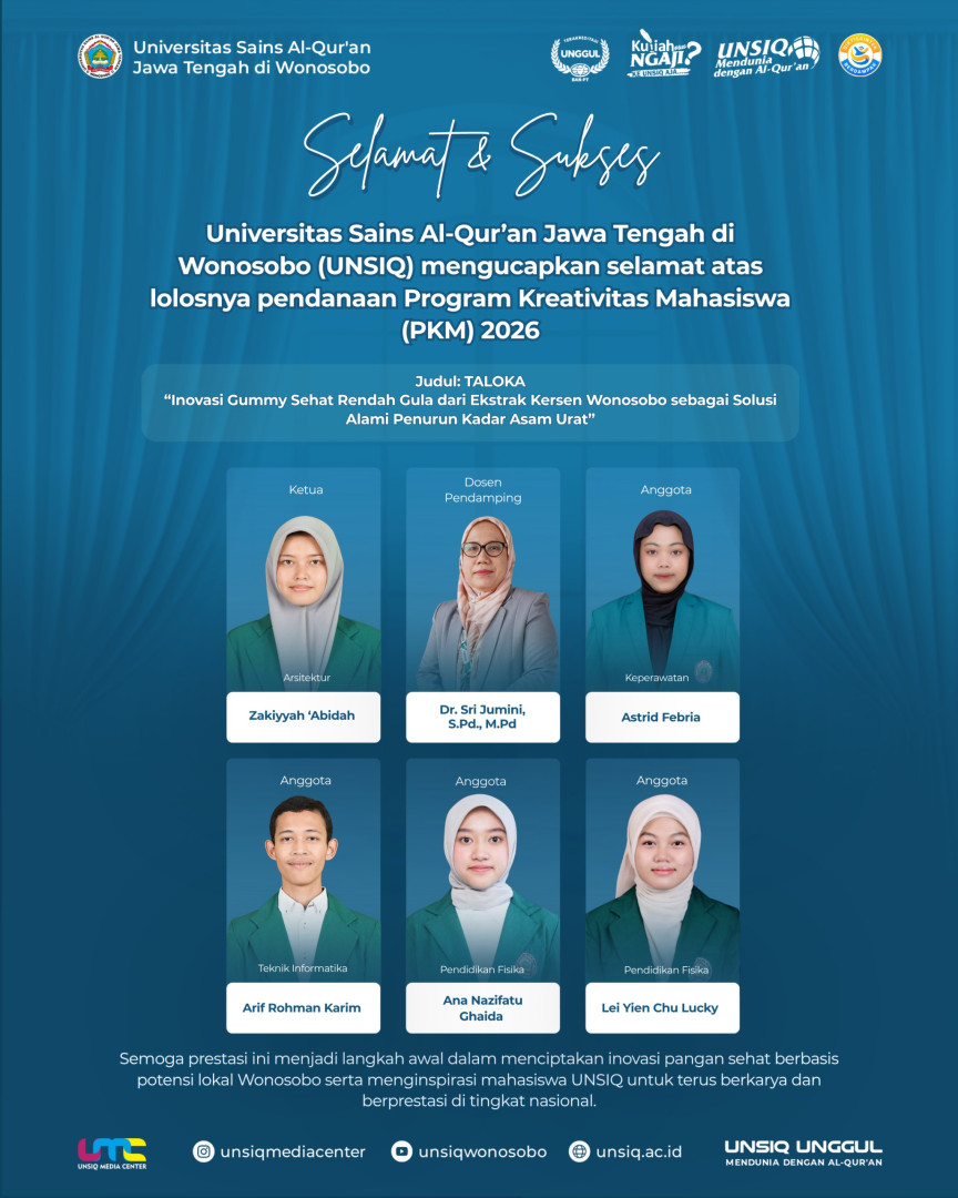 Mahasiswa UNSIQ Lolos Pendanaan PKM-K 2026 Lewat Inovasi Gummy Sehat “TALOKA”