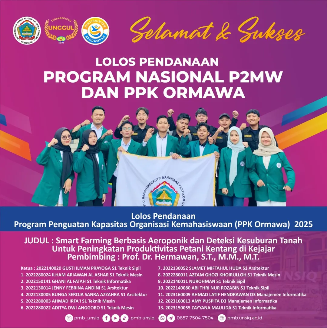 Selamat dan Sukses Lolos Program Nasional PPK Ormawa 2025: Smart Farming untuk Peningkatan Produktivitas Petani Kentang di Kejajar