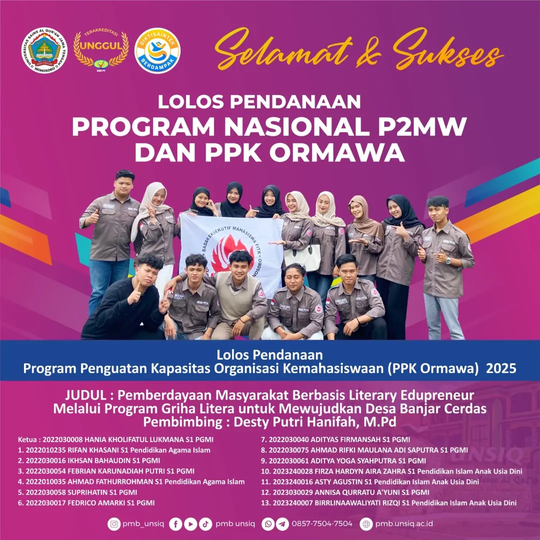Mahasiswa UNSIQ Lolos Pendanaan PPK Ormawa 2025 melalui Program Griha Litera: Wujudkan Desa Banjar Cerdas Berbasis Literary Edupreneur