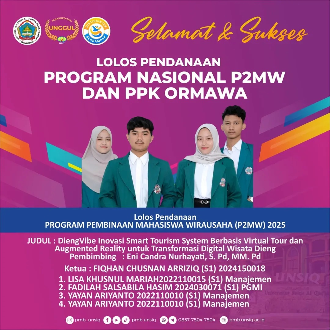 Inovasi DiengVibe: Smart Tourism Berbasis Virtual Tour dan Augmented Reality Mengantarkan Mahasiswa UNSIQ Lolos Pendanaan P2MW 2025