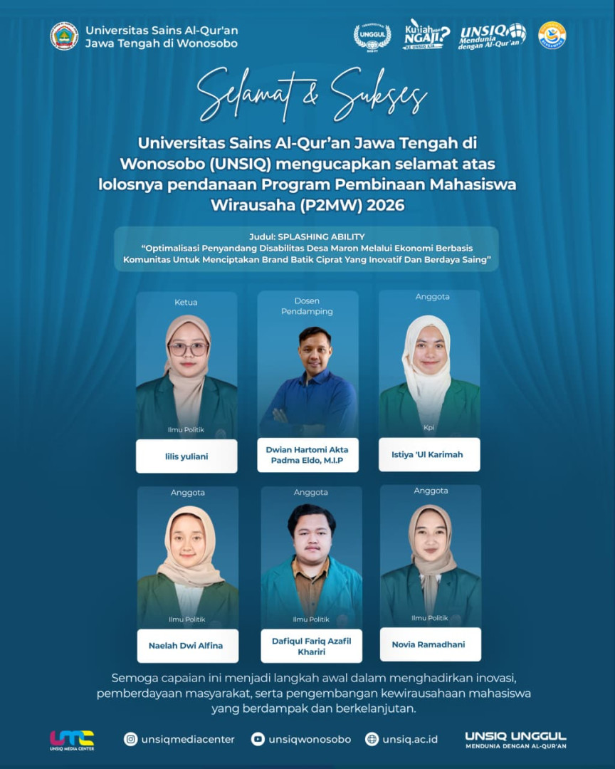 Mahasiswa UNSIQ Lolos Pendanaan P2MW 2026 Lewat Inovasi “SPLASHING ABILITY”